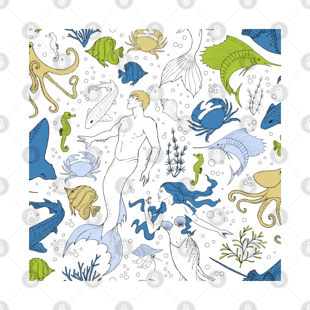 under the sea - white blue beige green by kobyakov