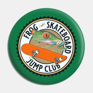 Cute Funny Red Eyed Tree Frog Riding Skateboard Pin