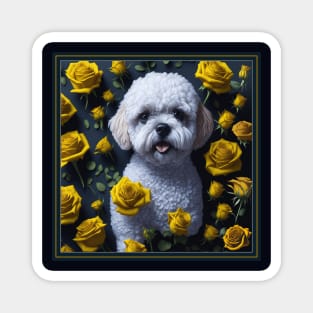 Maltipoo yellow roses Magnet