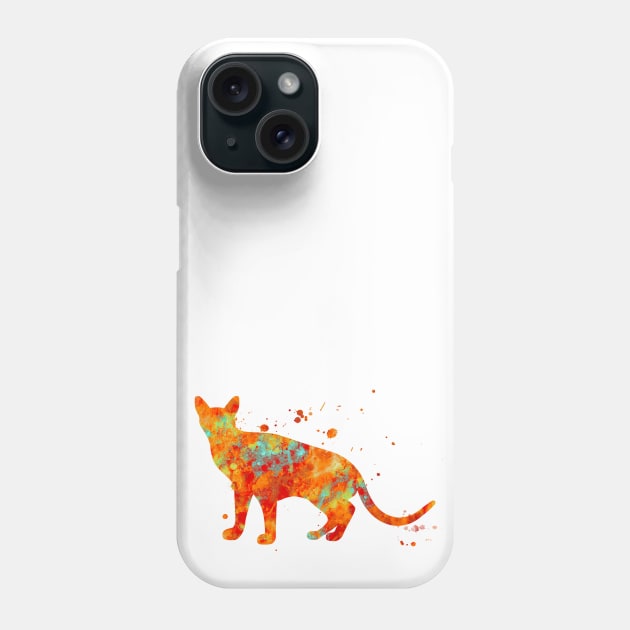 Abyssinian Cat Watercolor Painting - Orange Phone Case by Miao Miao Design