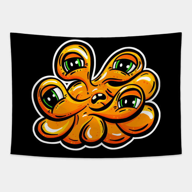 The Blobs - Tired Orange Monster Tapestry by Squeeb Creative