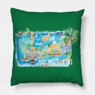 Key West Florida Illustrated Travel Map with Roads and HighlightsM Pillow