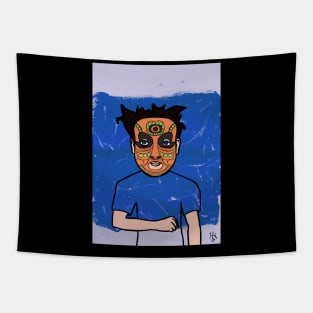 Unique MaleMask Digital Collectible "Ernest Hemingway" with IndianEye Color and BlueSkin on TeePublic Tapestry