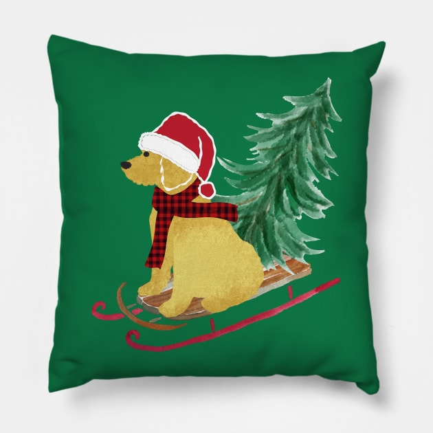 Goldendoodle Christmas Sled Bringing Home The Tree Pillow by EMR_Designs