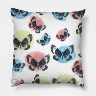 Butterfly Pattern - Washed out Coloured Red Blue And Yellow Pillow