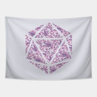 Pink and Blue Gradient Rose Vintage Pattern Silhouette D20 - Subtle Dungeons and Dragons Design Tapestry