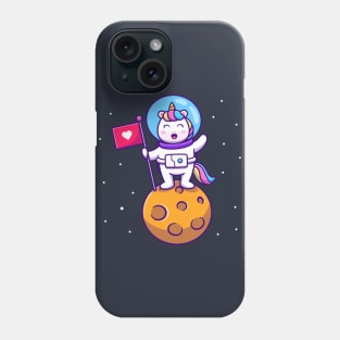 Cute Unicorn Astronaut Holding Flag On Planet Phone Case