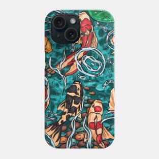 Nine koi fish in a japanese pond Phone Case