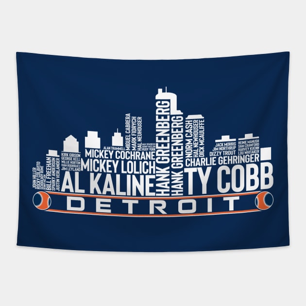 Detroit Baseball Team All Time Legends, Detroit City Skyline Tapestry by Legend Skyline