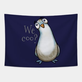 We Coo? Curious Pigeon Stare Tapestry