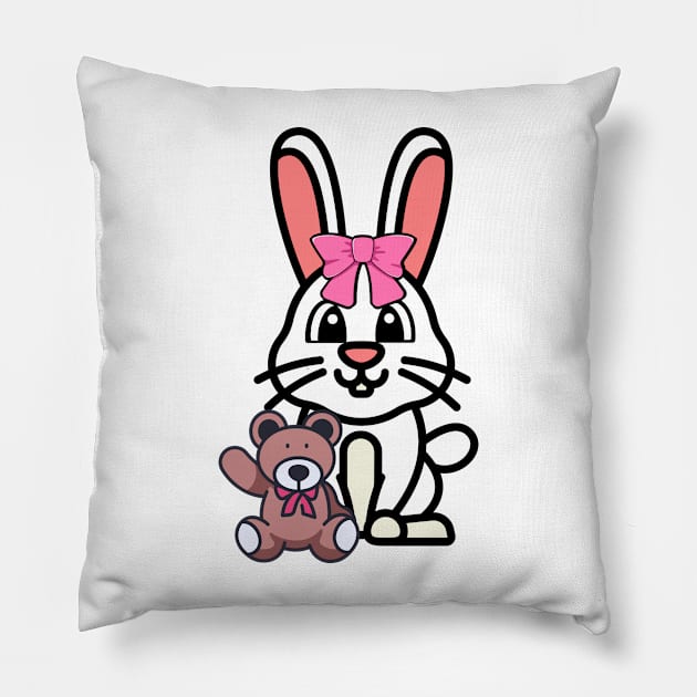 Funny Bunny is holding a teddy bear Pillow by Pet Station