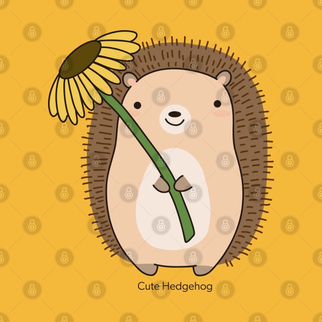 Cute Hedgehog Holding a Flower Drawing Illustration by MariOyama