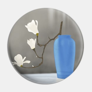 Elegant Harmony: Blue Vase and White Flowers - Captivating Digital Art Pin