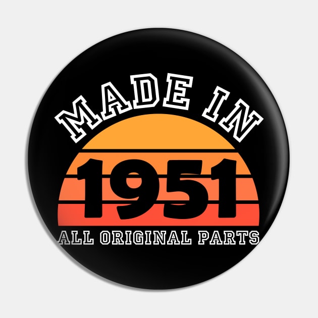 Made 1951 Original Parts 70th Birthday Pin by jodotodesign