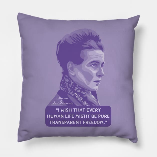 Simone de Beauvoir Portrait and Quote Pillow by Slightly Unhinged