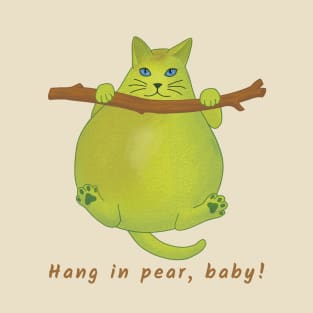 Funny Pear Cat Cartoon– Hang in Pear Pun T-Shirt