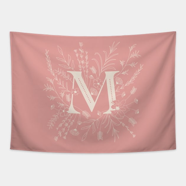 Botanical Letter M (Hibiscus Pink) Tapestry by Cascade Patterns