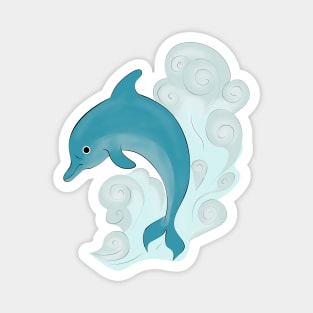 Happy Dolphin with wave Magnet