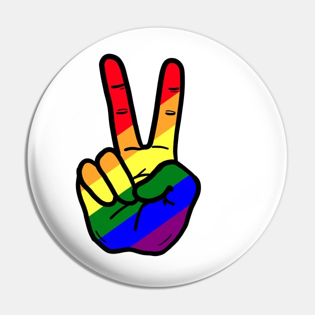 V Sign Hand Gesture Gay Rainbow Pin by Nalidsa