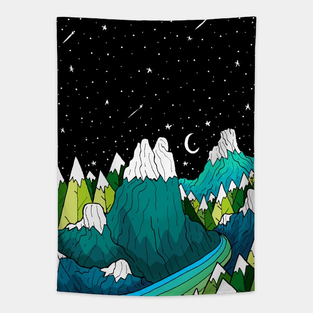 Of stars and mountains Tapestry by Swadeillustrations