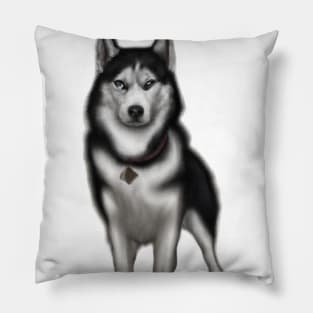 Cute Siberian Husky Drawing Pillow