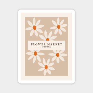 Flower market print, Geneva, Posters aesthetic, Beige flowers, Neutral art print, Boho Magnet