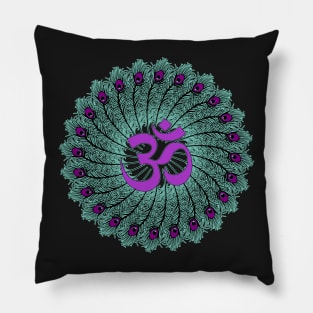 Yoga Om symbol Aum Peacock Feather Mandala Pillow