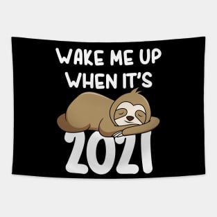 Wake Me Up When It's 2021 Funny Napping Sloth In Quarantine Tapestry