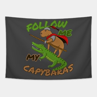 Cute Capybara Knight with Crocodile "Follow Me My Capybaras" Tapestry