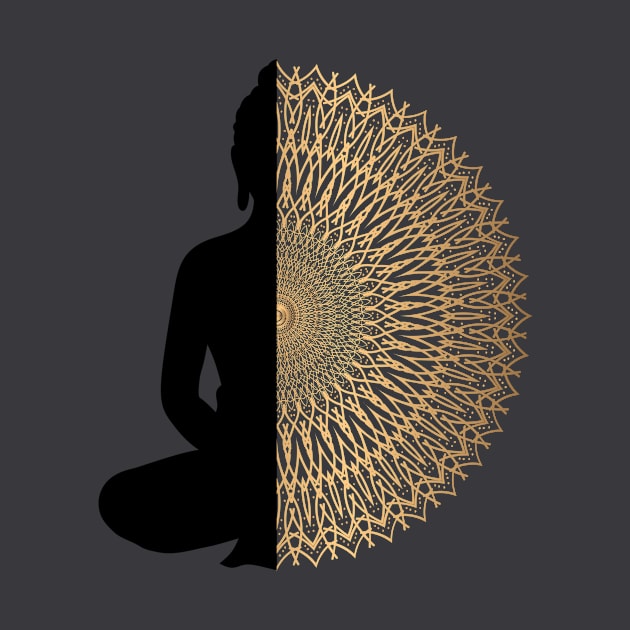 Buddha Meditation Mandala Black Gold by TammyWinandArt