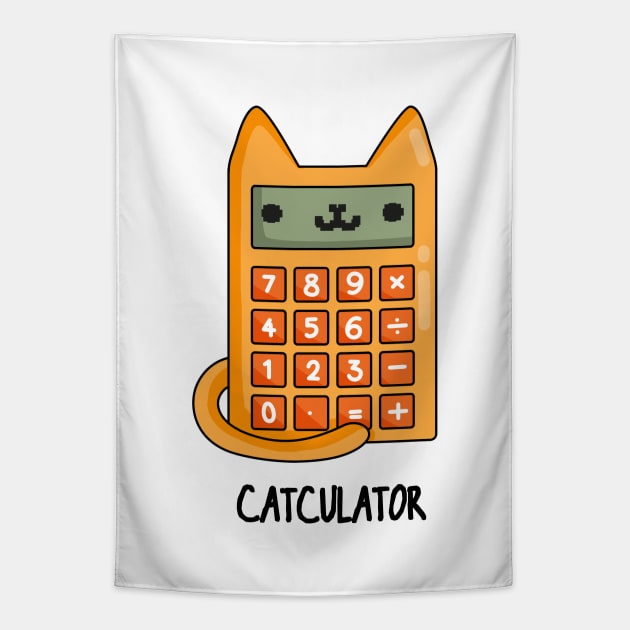 Cat-culator Funny Cat Calculator Puns Tapestry by punnybone