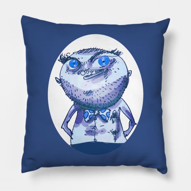 big eyes weird man funny cartoon Pillow by anticute