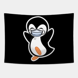 Penguin with a face mask Tapestry