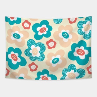 Funky Floral Pattern in Teal, Peach, Yellow and Dark Salmon Tapestry