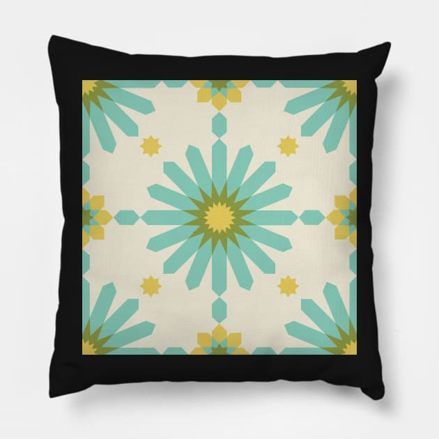 Geometric Starbursts - Blue + Yellow Pillow by latheandquill