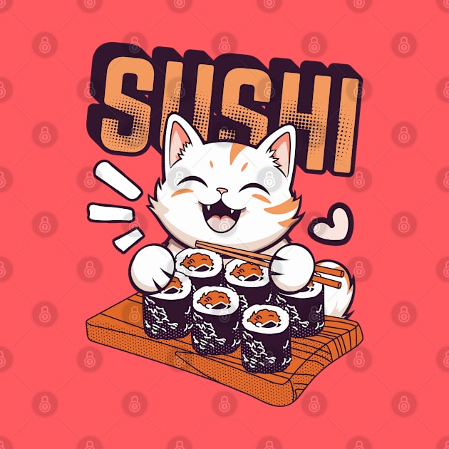 Cat Eating Sushi by Indieteesandmerch