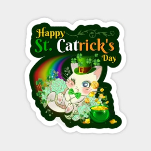 Happy St Catrick's Day Kawaii Kitty Magnet