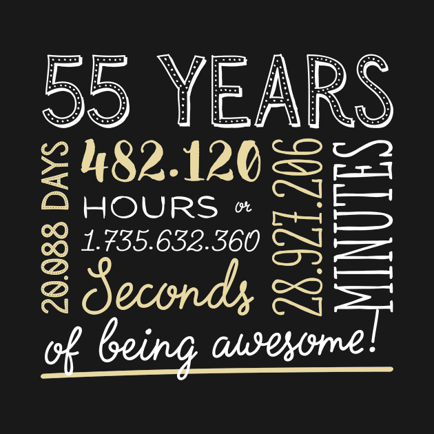 55th Birthday Gifts - 55 Years of being Awesome in Hours & Seconds by BetterManufaktur