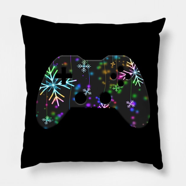 Winter Snowflake Christmas Lights - Gaming Gamer Abstract - Gamepad Controller - Video Game Lover - Graphic Background Pillow by MaystarUniverse