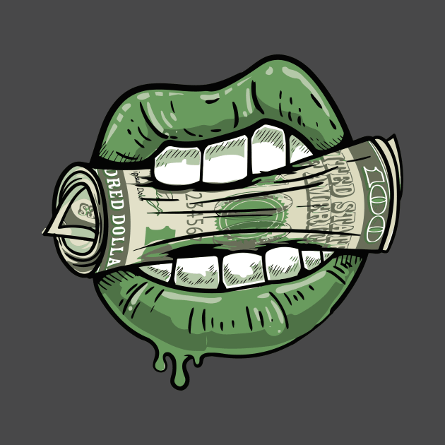 Lips bite dollar bill by Deduder.store