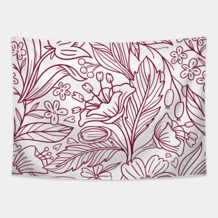 Maroon Floral Outline Print Tapestry