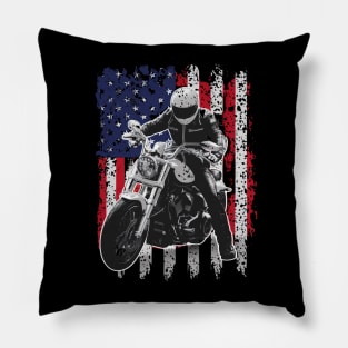 American Flag motorcycle gift for fathers day and 4th of july for kids boy girl woman Pillow