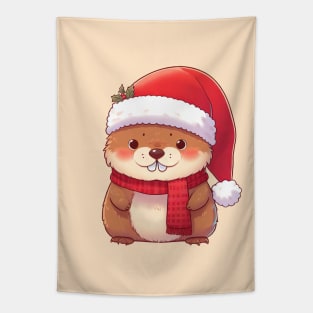 Cute Christmas Marmot Tapestry