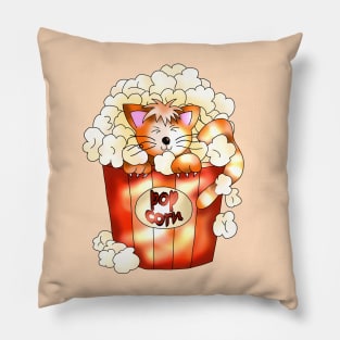 cute ginger cat in a popcorn pot on a plain background Pillow
