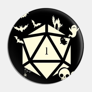 Spooky Polyhedral D20 Dice Critical Fail Halloween Pin