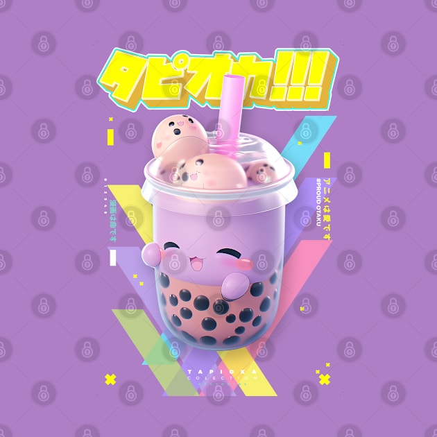 Cheerfull Taro Bubble Tea with Boba - Tapioka Collection | Kawaii Aesthetic Anime Bubble Tea 3D Pop Art Design | PROUD OTAKU by PROUD OTAKU