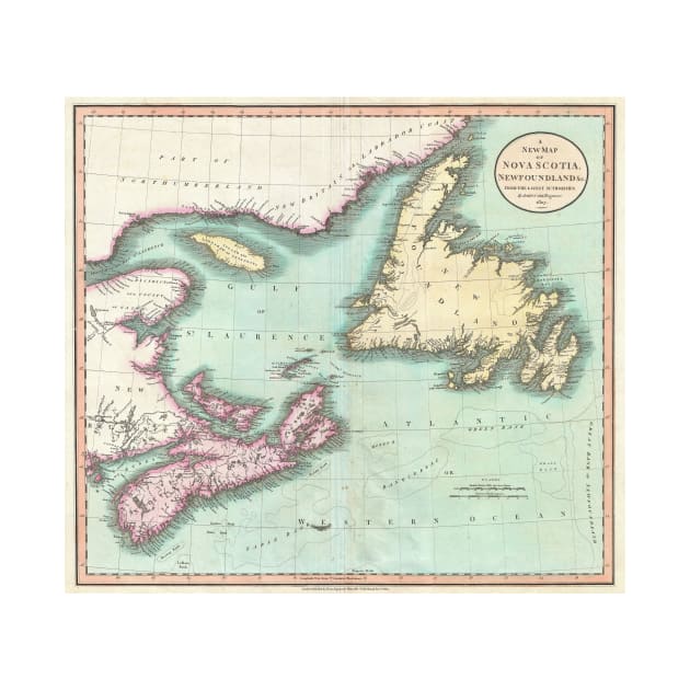 Vintage Map of Nova Scotia and Newfoundland (1807) by Bravuramedia