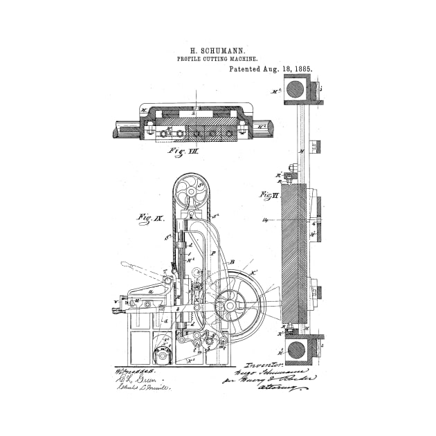 Profile Cutting Machine Vintage Patent Hand Drawing by TheYoungDesigns