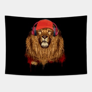 Cool Lion king,hipster, music band look 80s Tapestry