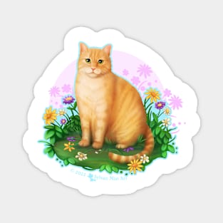 Orange Tabby Cat in the Flower Patch An original design illustration I created of an orange tabby cat, sitting in the flower patch! Magnet